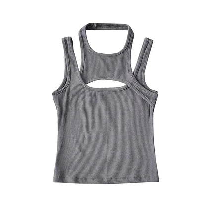Y2K Hollow-Out Knit Corset Crop – Asymmetrical E-Girl Top
