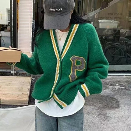 Women’s Varsity Striped Letter Print Cardigan