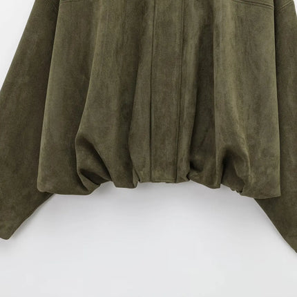TRAFZA Brown-Green Suede Bomber – Vintage Motorcycle Jacket