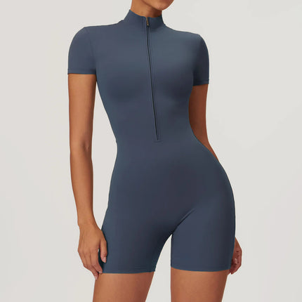 Short Sleeve Zipper Yoga Jumpsuit Romper for Women