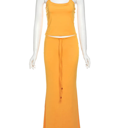 Sisterlinda Bandage Halter Set – Backless Tank & Maxi Skirt Suit