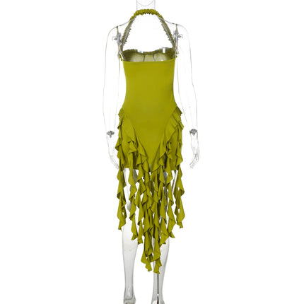 Hugcitar Ruffled Halter Backless Mini – Elegant Spring Dress