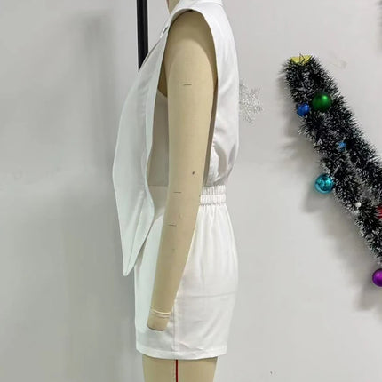 Elegant White Patchwork Sleeveless Romper for Women