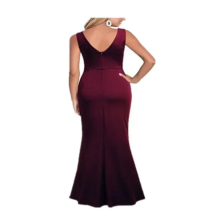 Elegant V-Neck Sleeveless Maxi – Slim Side Slit Party Dress