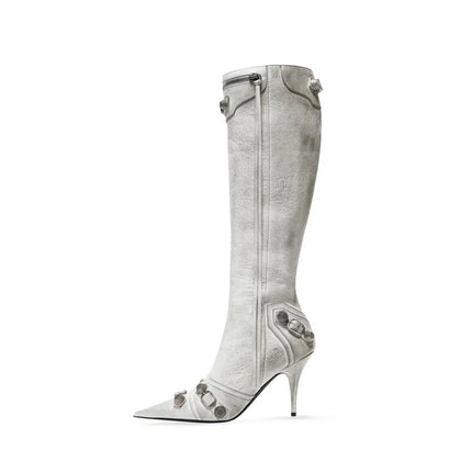 Women’s Pointed Rivet Tassel Knee-High Boots with Side Zip