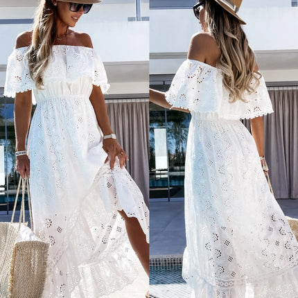 Bohemian Strapless Lace Dress – Off-Shoulder Tassel Summer Maxi
