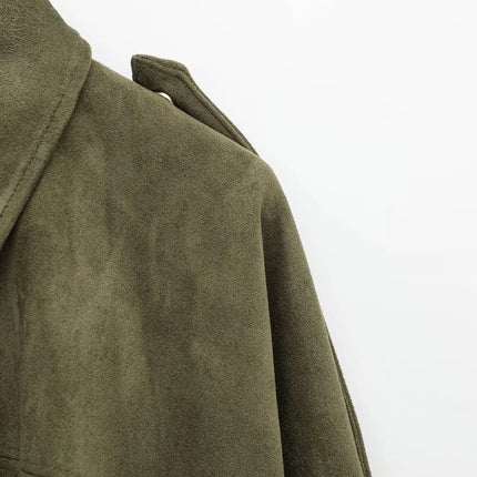TRAFZA Brown-Green Suede Bomber – Vintage Motorcycle Jacket