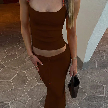 Sisterlinda Bandage Halter Set – Backless Tank & Maxi Skirt Suit