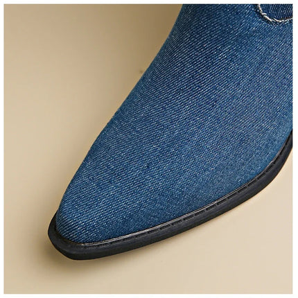 2024 Blue Denim Mid-Calf Embroidered Cowboy Boots