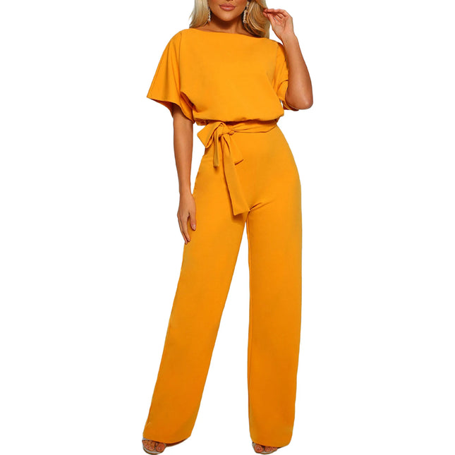 Women’s Elegant Wide-Leg Jumpsuit with Waist Tie