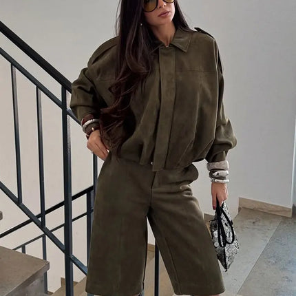 TRAFZA Brown-Green Suede Bomber – Vintage Motorcycle Jacket