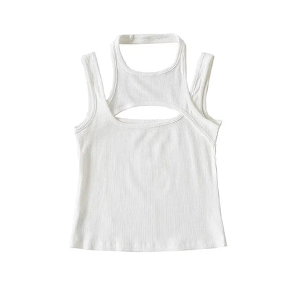 Y2K Hollow-Out Knit Corset Crop – Asymmetrical E-Girl Top