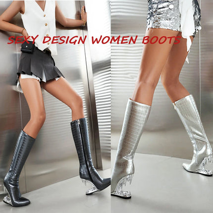 Women’s INS Motorcycle Platform Knee-High Boots