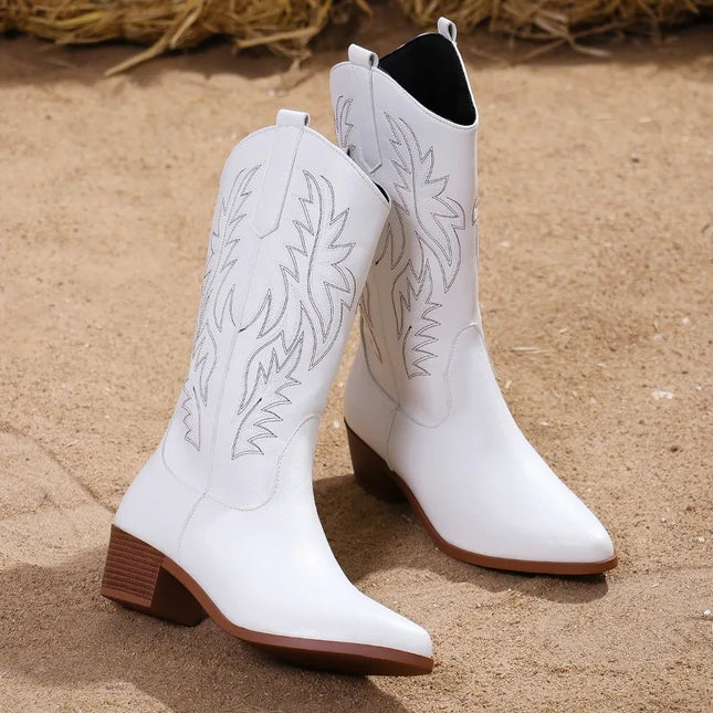 2025 Vintage Chunky Heel Western Cowgirl Boots