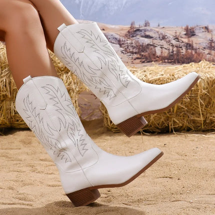 2025 Vintage Chunky Heel Western Cowgirl Boots