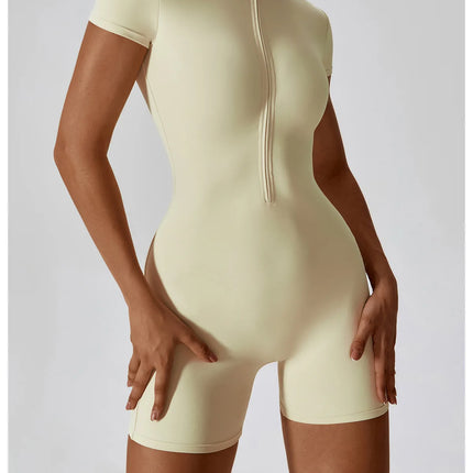 Short Sleeve Zipper Yoga Jumpsuit Romper for Women