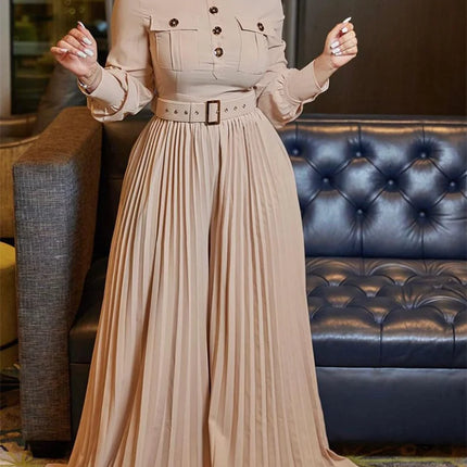 Wmstar Office Lady Buttoned Maxi Jumpsuit with Belt – Fall 2025