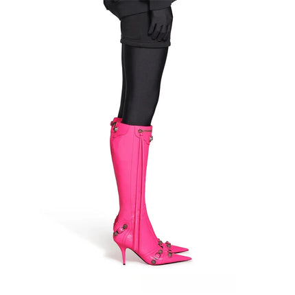 Women’s Pointed Rivet Tassel Knee-High Boots with Side Zip