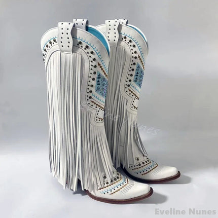 Retro Rhinestone Fringe Cowboy Boots for Women