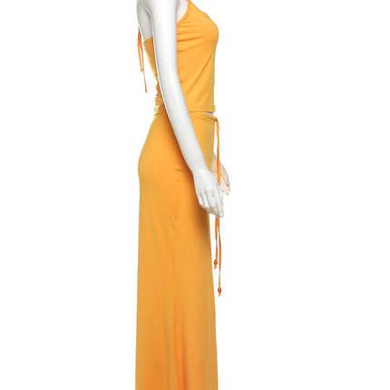 Sisterlinda Bandage Halter Set – Backless Tank & Maxi Skirt Suit