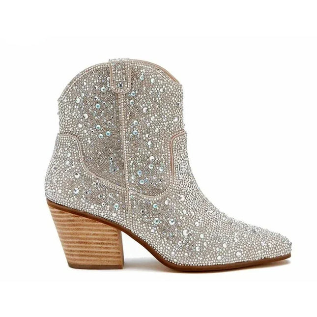 2024 Women’s Glitter High Heel Western Ankle Boots