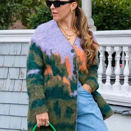 TRAFZA Women’s Vintage Printed V-Neck Cardigan