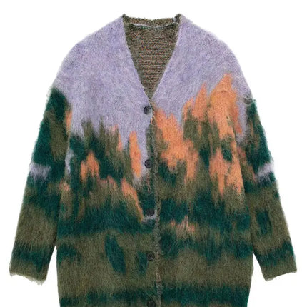 TRAFZA Women’s Vintage Printed V-Neck Cardigan