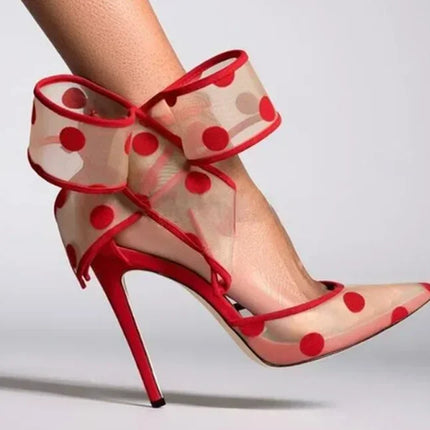 Women’s Red Polka Dot Bow Pointed-Toe Stiletto Heels