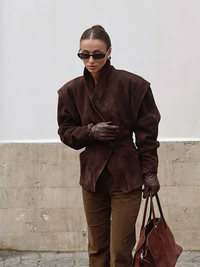 Waist-Cinching Lapel Blazer – Elegant Single-Breasted Jacket