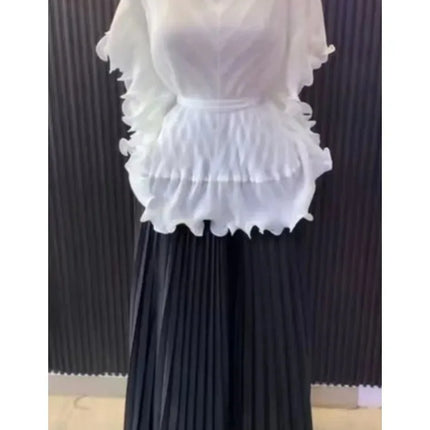 Miyake 3D Floral Pleated Set – Square Neck Top & A-Line Skirt 2025