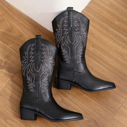 2025 Vintage Chunky Heel Western Cowgirl Boots