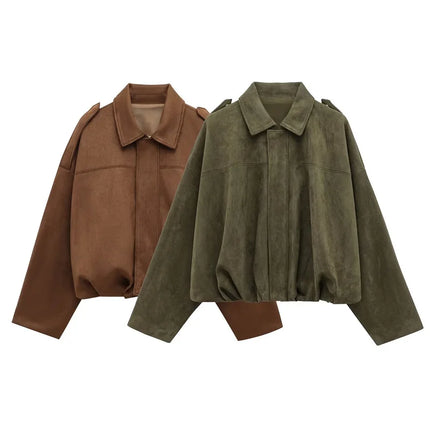 MUJER 2025 Oversized Suede Bomber – Padded Varsity Streetwear Coat