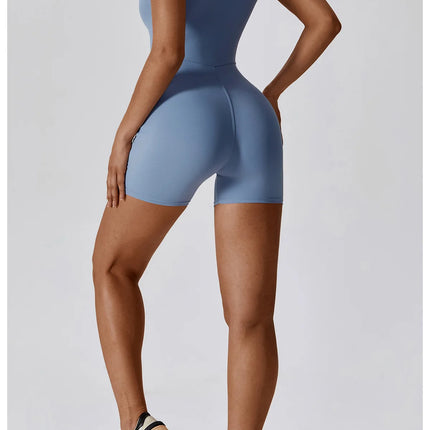 Short Sleeve Zipper Yoga Jumpsuit Romper for Women