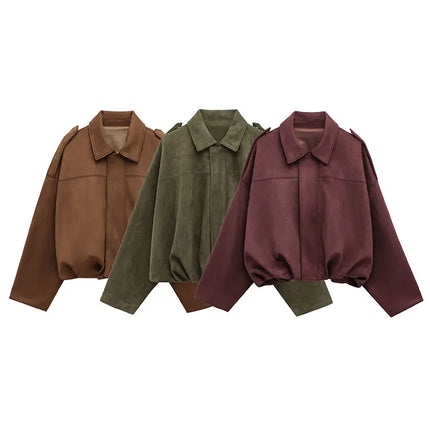 TRAFZA Brown-Green Suede Bomber – Vintage Motorcycle Jacket