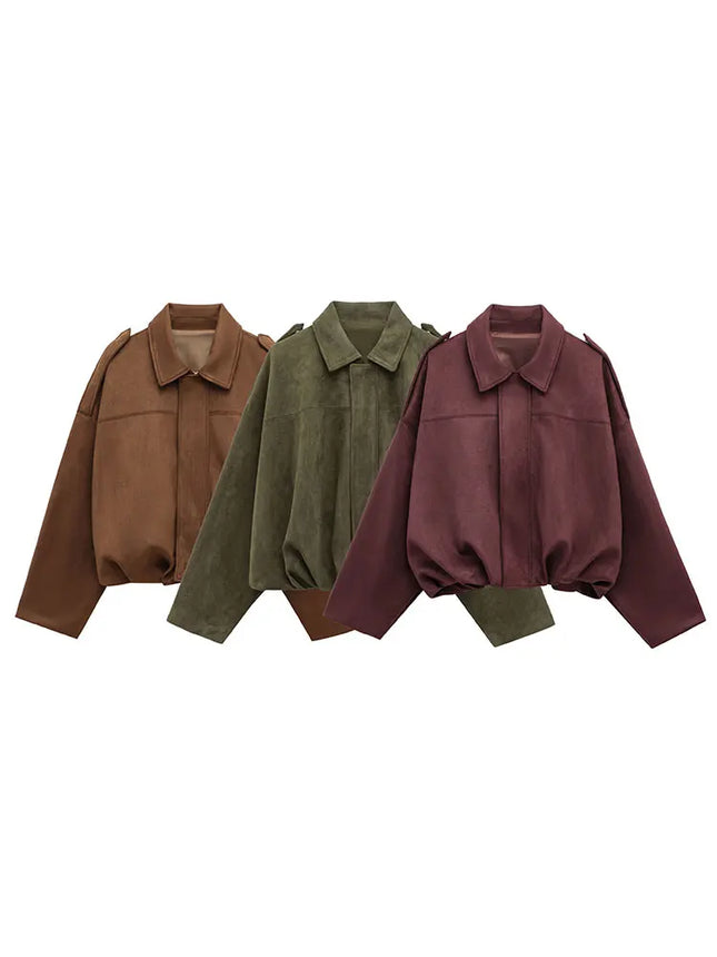 TRAFZA Brown-Green Suede Bomber – Vintage Motorcycle Jacket