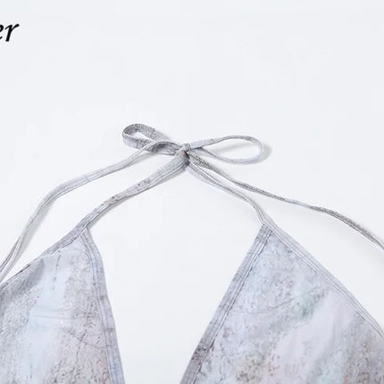 Nibber Pearl Shell Halter – See-Through Backless Bodycon Dress