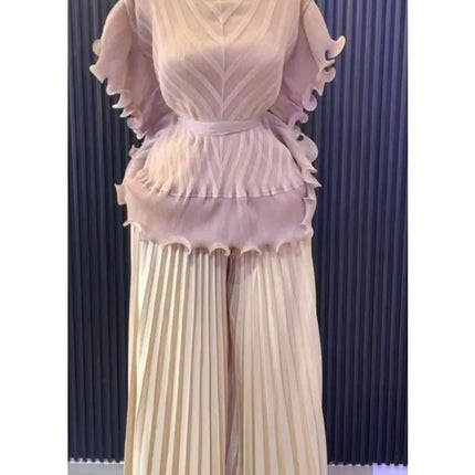 Miyake 3D Floral Pleated Set – Square Neck Top & A-Line Skirt 2025