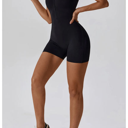 Short Sleeve Zipper Yoga Jumpsuit Romper for Women