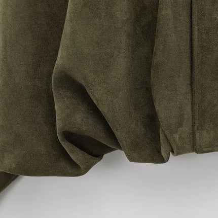 MUJER 2025 Oversized Suede Bomber – Padded Varsity Streetwear Coat