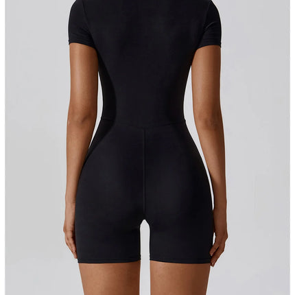 Short Sleeve Zipper Yoga Jumpsuit Romper for Women
