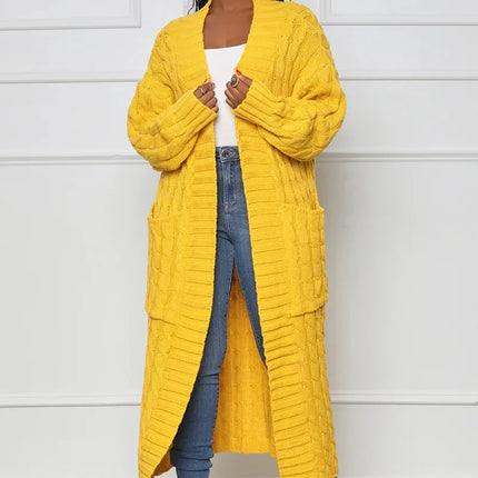 Women’s Yellow Crochet Knit Long Cardigan