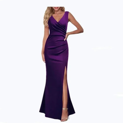 Elegant V-Neck Sleeveless Maxi – Slim Side Slit Party Dress