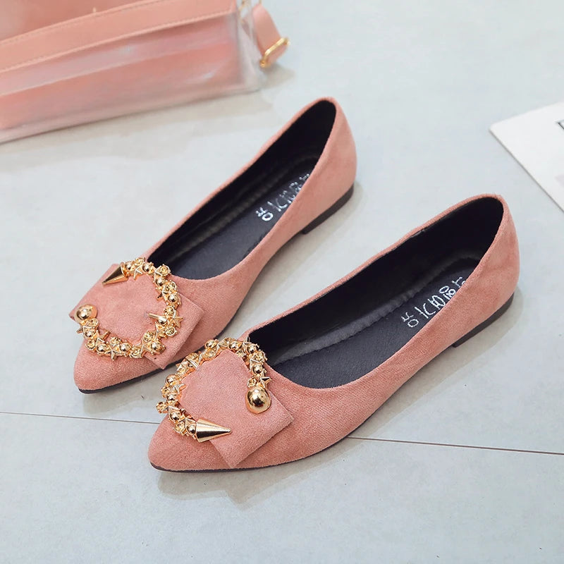 Women’s Casual Pointed Toe Non-Slip Metal Decor Shoes