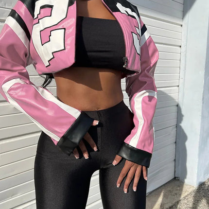 Weird Puss Faux Leather Varsity – Hipster Streetwear Crop Coat