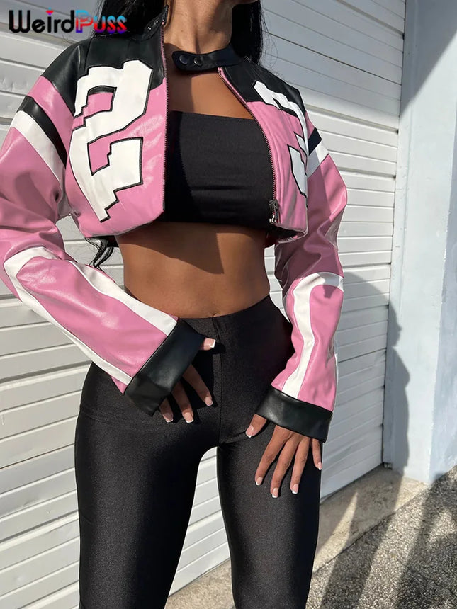 Weird Puss Faux Leather Varsity – Hipster Streetwear Crop Coat