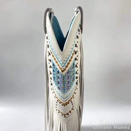 Retro Rhinestone Fringe Cowboy Boots for Women
