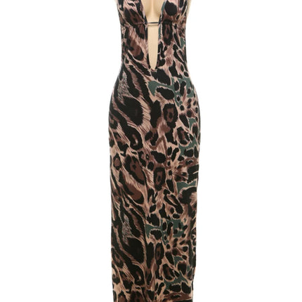 Nibber Women’s Leopard Print Backless Halter Bodycon Dress