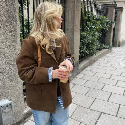 2025 Autumn Suede Jacket – Casual Single-Breasted Street Coat
