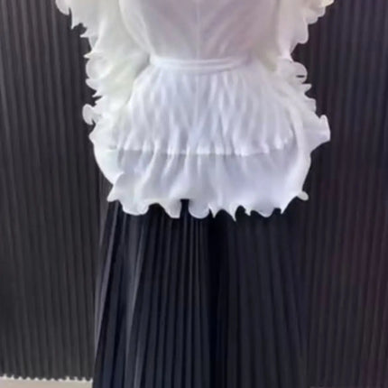 Miyake 3D Floral Pleated Set – Square Neck Top & A-Line Skirt 2025