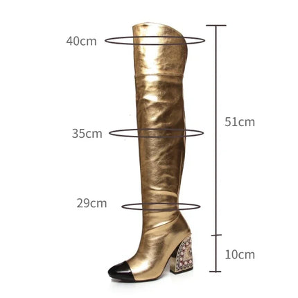 Rhinestone Cowhide Mid-Knee Heeled Boots